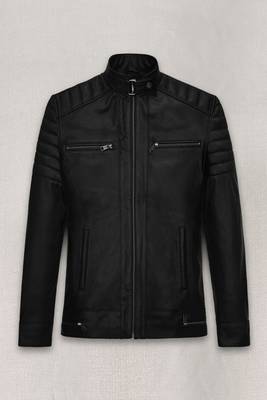 men's black lambskin cafe racer jacket premium quilted design premium 1
