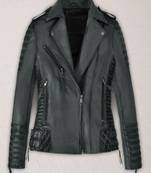 Qawach men's genuine black lambskin quilted design leather zipper jacket