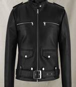 Qawach men's genuine black lambskin design leather zipper jacket