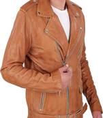 Qawach men's genuine brown lambskin  leather zipper jacket