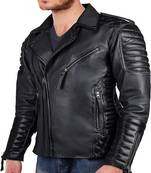 Qawach men's genuine black zipper lambskin quilted design leather jacket