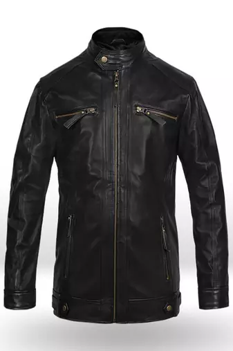 Qawach men's genuine black lambskin leather jacket