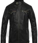Qawach men's genuine black lambskin leather jacket