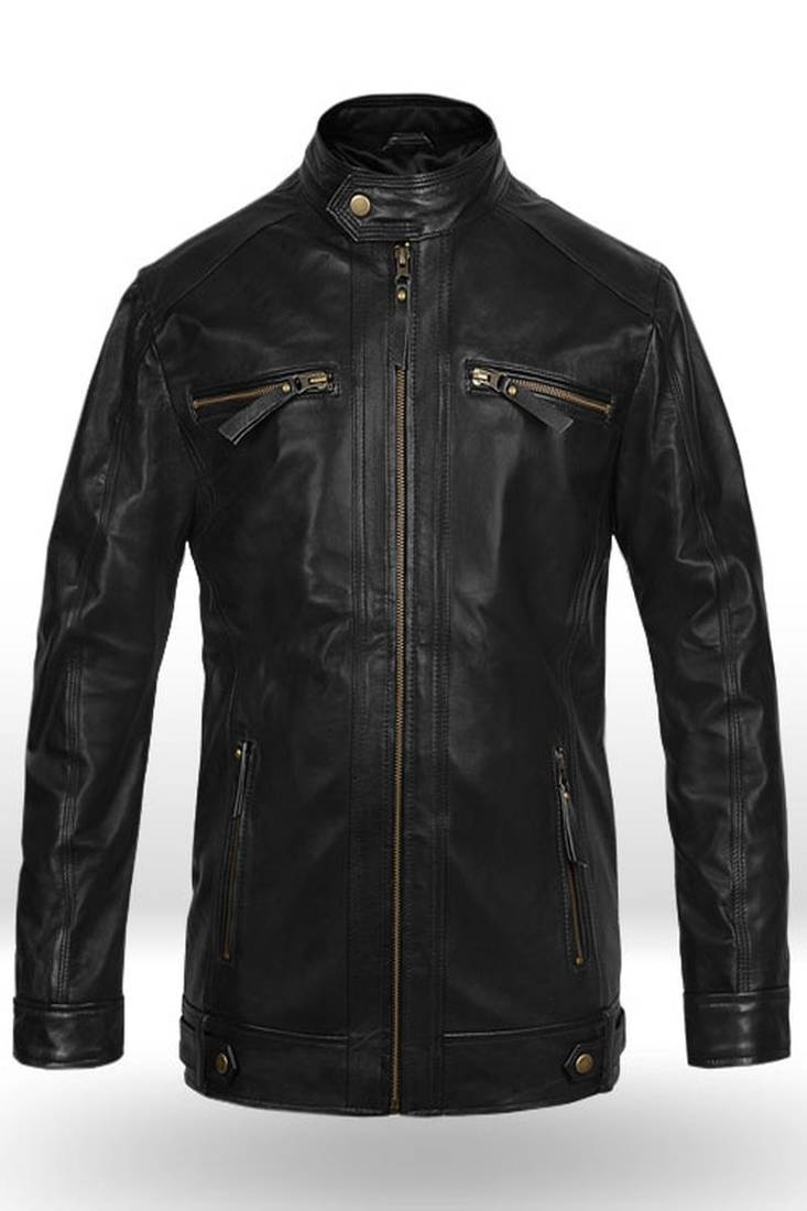 Qawach men's genuine black lambskin leather jacket