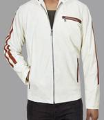 Qawach men's white genuine leather biker jacket lambskin red strip jacket