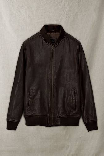 Qawach men's genuine brown leather motorcycle biker jacket lambskin rib collar