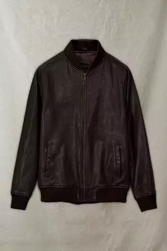 Qawach men's genuine brown leather motorcycle biker jacket lambskin rib collar