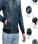 Qawach men's genuine blue rib collar leather motorcycle biker jacket lambskin