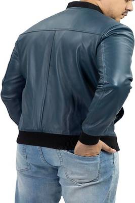 men's blue lambskin leather biker jacket classic moto zip style premium 2