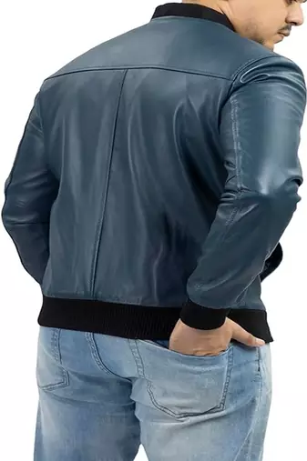 men's blue lambskin leather biker jacket classic moto zip style premium