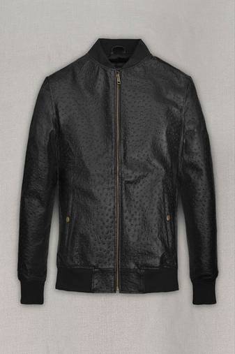 Qawach men's genuine black dotted rib collar leather motorcycle biker jacket