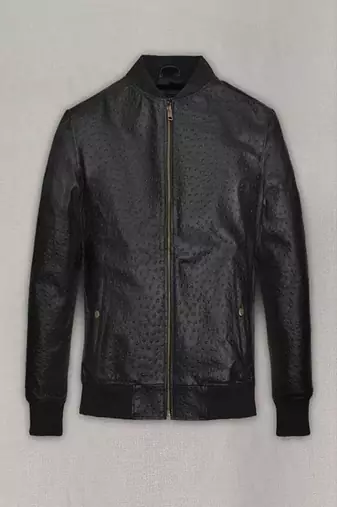 Qawach men's genuine black dotted rib collar leather motorcycle biker jacket