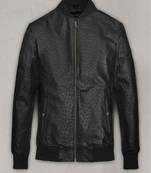 Qawach men's genuine black dotted rib collar leather motorcycle biker jacket