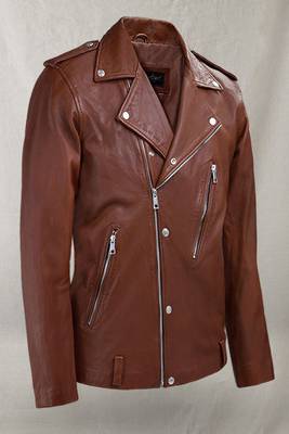 men's brown lambskin leather biker jacket classic moto zip style elite 1