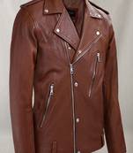 Qawach men's genuine brown leather motorcycle biker jacket lambskin jacket