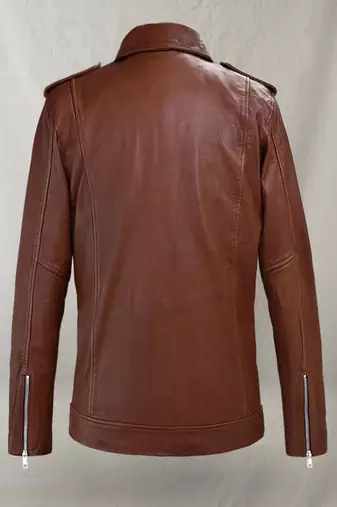 men's brown lambskin leather biker jacket classic moto zip style elite