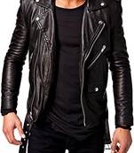 Qawach men's genuine black motorcycle biker jacket lambskin jacket