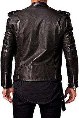men's black lambskin leather biker jacket classic moto zip style exclusive premium 2