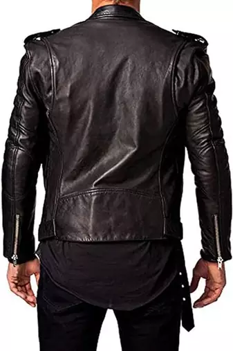 men's black lambskin leather biker jacket classic moto zip style exclusive premium