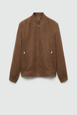 men's brown suede leather bomber jacket vintage inspired look premium 1
