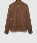 Qawach men's brown suede genuine leather jacket rib collar vintage bomber