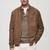 Qawach men's genuine brown suede leather jacket rib collar vintage bomber