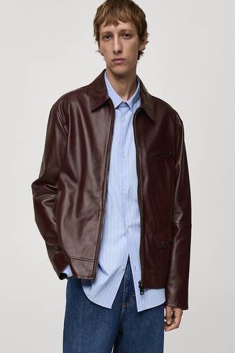 men's brown lambskin leather jacket classic zip up style refined