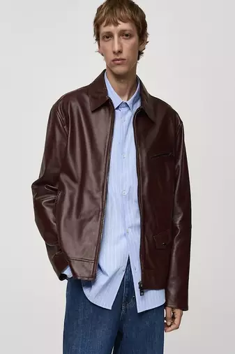 Qawach men's genuine brown lambskin leather jacket fashion style