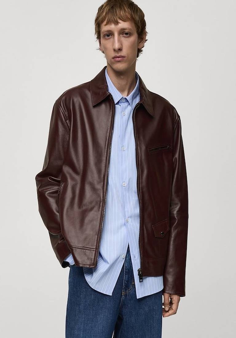 Qawach men's genuine brown lambskin leather jacket fashion style