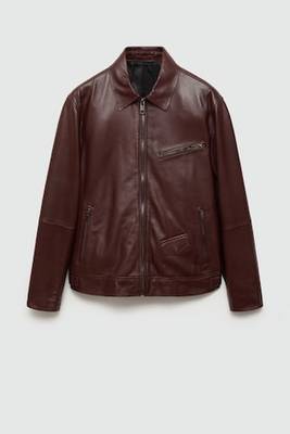 men's brown lambskin leather jacket classic zip up style refined 3