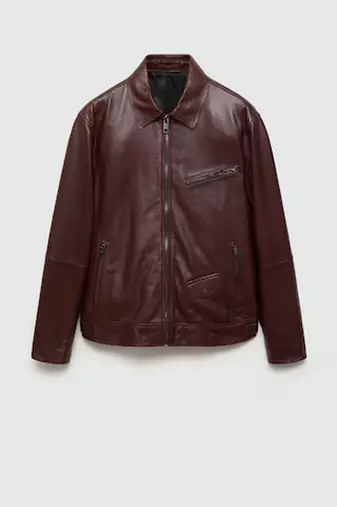 men's brown lambskin leather jacket classic zip up style refined