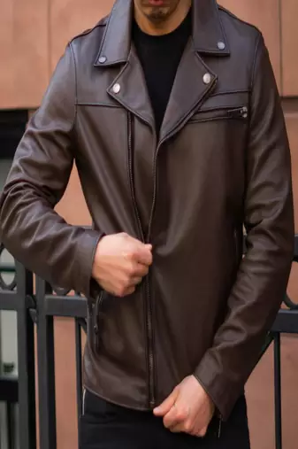 Qawach men's genuine brown lambskin jacket  motorcycle biker style jacket