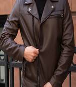 Qawach men's genuine brown lambskin jacket  motorcycle biker style jacket