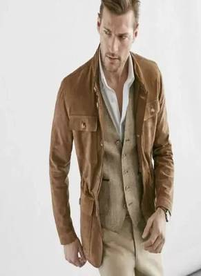 men's brown premium suede leather jacket vintage inspired look 2