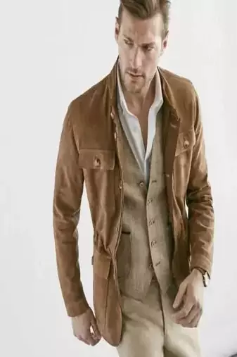 men's brown premium suede leather jacket vintage inspired look