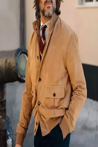 men's brown premium suede leather jacket vintage inspired look premium