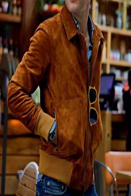 men's brown premium suede leather jacket vintage inspired look exclusive 3
