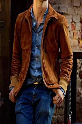 men's brown premium suede leather jacket vintage inspired look exclusive 4