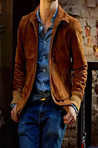 men's brown premium suede leather jacket vintage inspired look exclusive