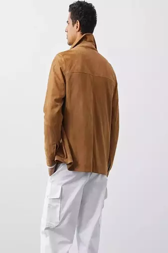 men's brown premium suede leather jacket vintage inspired look modern
