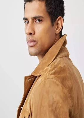 men's brown premium suede leather jacket vintage inspired look modern 3