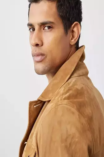 men's brown premium suede leather jacket vintage inspired look modern