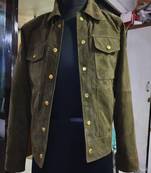 Qawach men's  green suede leather collar jacket button style