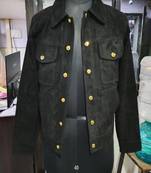 Qawach men's  dark green suede leather button style collar jacket