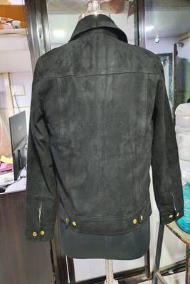 men's dark green suede leather jacket classic zip up style 2