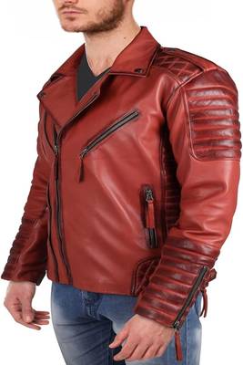 men's brown lambskin leather biker jacket classic moto zip style signature 1