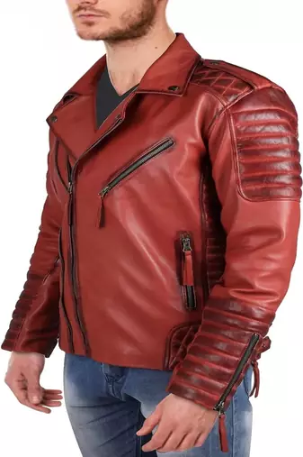 Qawach men's genuine brown lambskin motorcycle jacket  motorcycle biker style