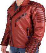 Qawach men's genuine brown lambskin motorcycle jacket  motorcycle biker style