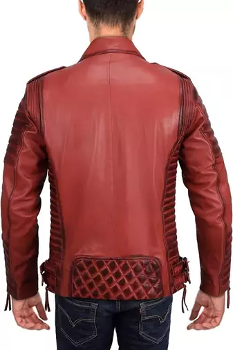 men's brown lambskin leather biker jacket classic moto zip style signature