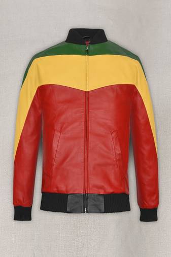 Qawach men's genuine red yellow green leather jacket rib collar vintage bomber